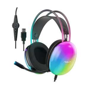 aula s505 wired gaming headphone with transparent rgb light effect
